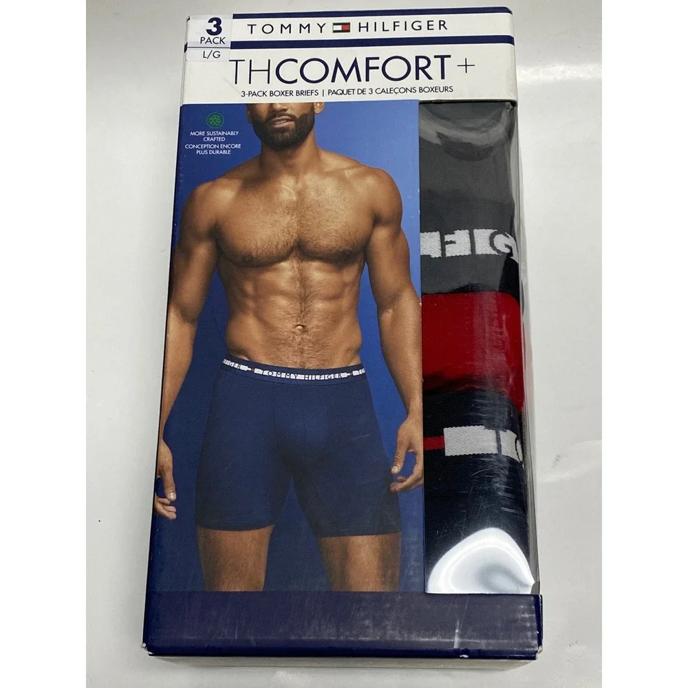 Tommy Hilfiger Mens 3Pack TH Comfort+ Boxer Briefs Microfiber Gry Red Blk M NWT